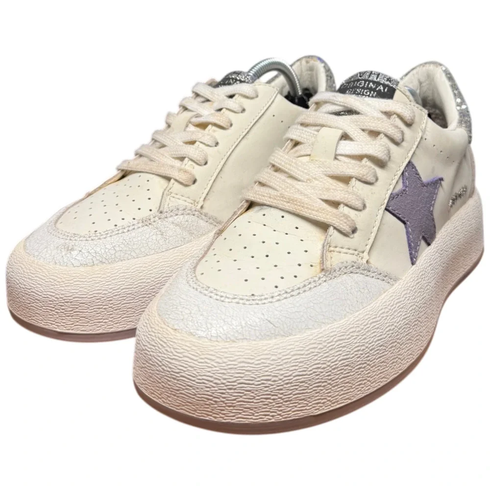 VINTAGE HAVANA Lucy Star Women's 8 Sneaker Leather Suede Cream Silver Platform